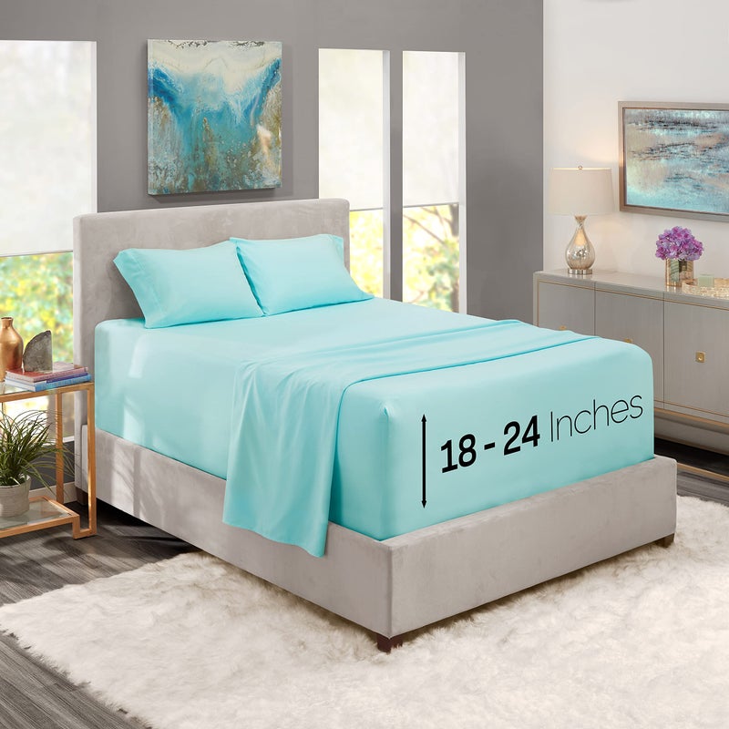 Nestl Queen Size Sheet Set, 4 Piece Extra Deep Pocket (18-24 inches), Microfiber, Hotel Luxury, Soft, Breathable, Wrinkle-Free, Easy to Care, Light Blue - Image 1